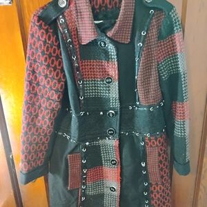 Elegant Women's Black and Red Trench Coat